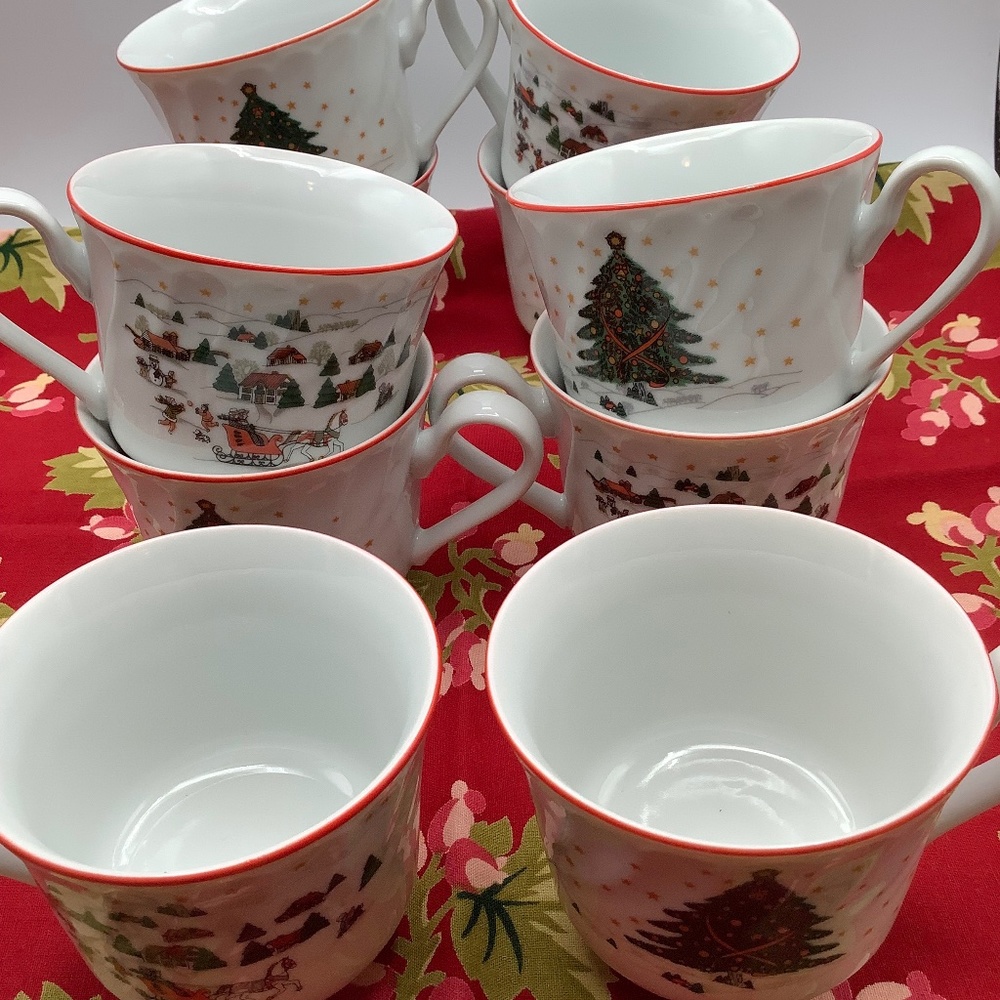 Vintage 1980's KOPIN CHRISTMAS PLEASURE Footed Cups.  Set of Four.